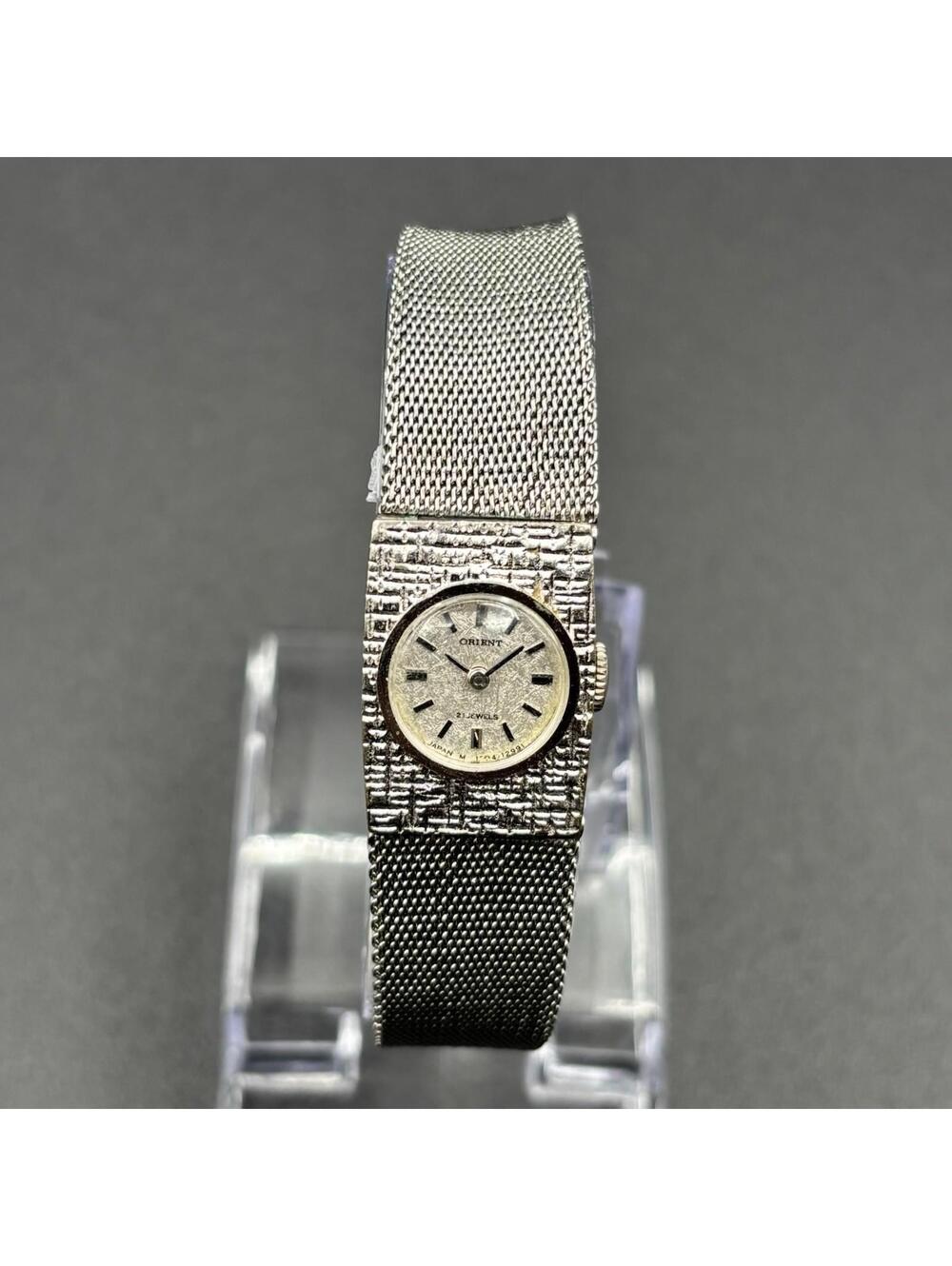 VTG Orient 21 Jewels White Gold Plated Ladies Manual Watch Stainless Steel Band